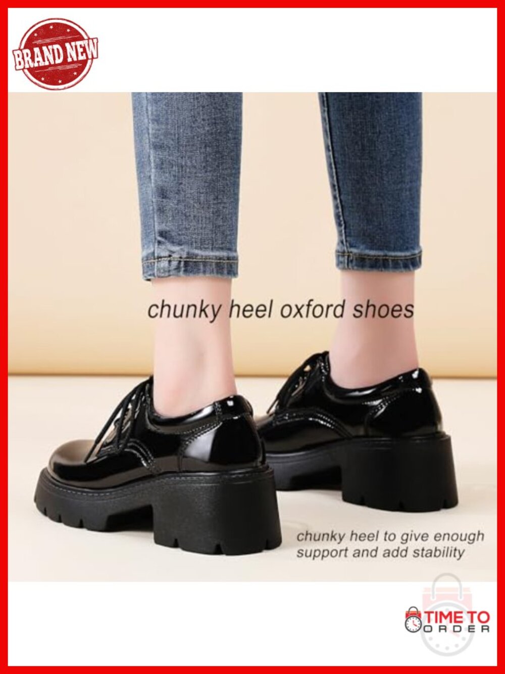 Platform Oxford Shoes Chunky Heels Lace-Up Memory Foam Comfort Work Office - Picture 3 of 6